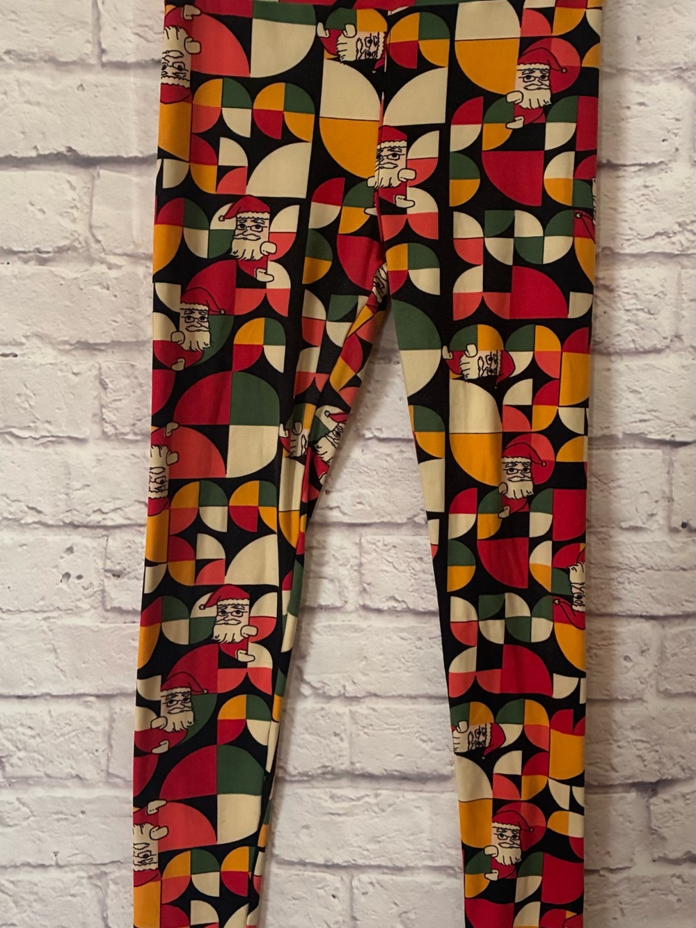 Lularoe Women’s Multicolor Santa Geometric Leggings - One Size - Small